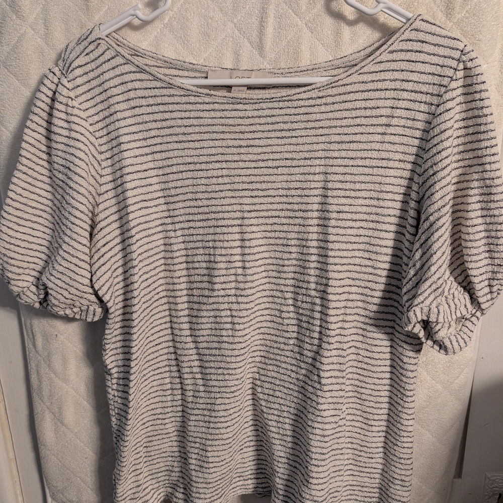 LOFT Black and White Striped Short Sleeve Tee